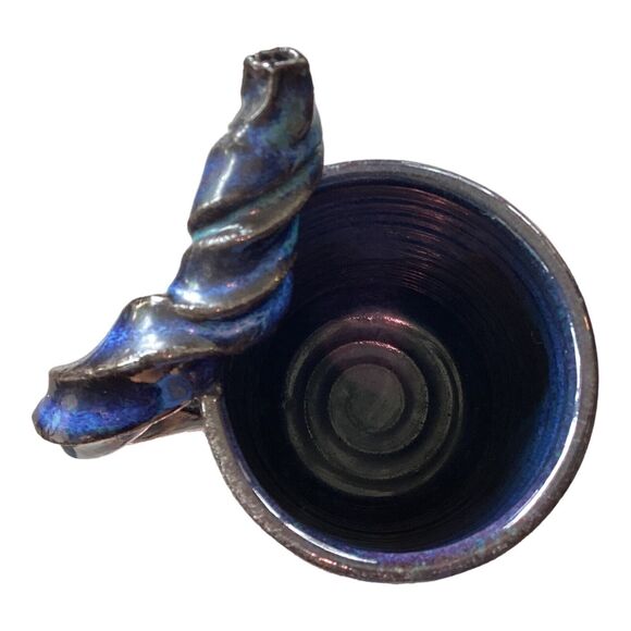 Cobalt Blue Glaze Ceramic Stein Mug Twisted Handle Signed RedWare - Picture 4 of 5